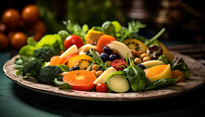 Poster - Fresh, healthy salad with a variety of colorful vegetables and fruits generated by AI