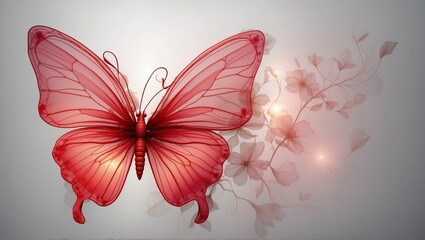 Wall Mural - Banner, illustration, background: abstract butterflie shape with flowers and copy-space for text