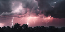 Lightning And Stormy Grey And Pink Clouds Background