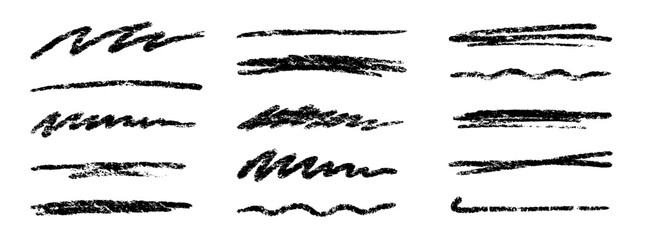 Aufkleber - Crayon brush stroke underline. Chalk pen highlight stroke. Vector hand drawn brush underline element set for accent, crayon texture emphasis element. Black chalk vector illustration.