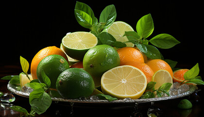 Canvas Print - Fresh citrus fruit slice, healthy eating, nature vibrant colors, refreshing summer drink generated by AI