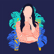 © Shinso_Hajime - free vector flat woman thinking on a symmetrical background with a botanical theme