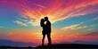 Embrace the moment: Silhouetted couple kisses under vibrant sunset hues