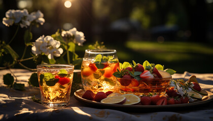 Canvas Print - Freshness and nature in a summer picnic generated by AI