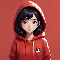 Wall Mural - red hoodie girl