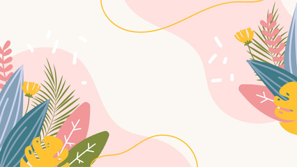 Fototapete - Colorful colourful vector illustration spring background with flowers and leaves. Vector summer background with vegetation, flower, and leaf for poster, banner, and presentation