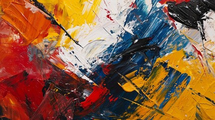 Wall Mural - Abstract art with bold, impasto brushstrokes in primary colors, creating a dynamic and textured surface.