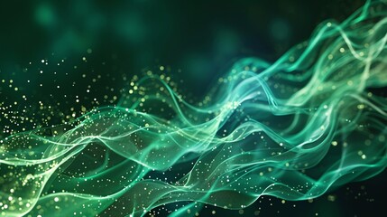 Wall Mural - Abstract emerald background poster with dynamic waves. Technology network vector illustration.