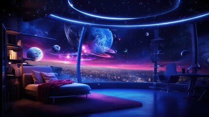 Poster - galaxy space room background illustration universe planets, astronaut moon, nebula celestial galaxy space room background