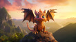 3d of cute dragon on the mountain, Illustration