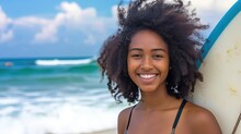 The Combination Of Her Sun-kissed Skin, Radiant Smile, And Flowing Locks Makes This Surfer Woman An Absolute Vision On The Beach, Turning Heads Wherever She Goes.