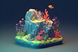 3d isometric style underwater coral reef