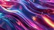 Abstract fluid 3D render holographic iridescent neon curved wave in motion violet background. Gradient design element for banners, backgrounds, wallpapers, and covers.