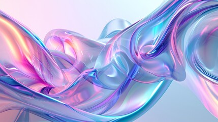 Wall Mural - Abstract fluid 3D render holographic iridescent neon curved wave in motion white background. Gradient design element for banners, backgrounds, wallpapers, and covers.