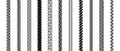 © vika_k - Repeating rope set. Seamless hemp cord line collection. Black chain, braid, plait stripe bundle. Vertical decorative plait pattern pack. Vector marine twine frame design elements for banner, poster
