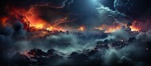 Fantasy Cloudscape With Fire And Smoke.