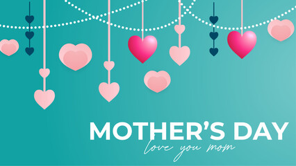 Wall Mural - Green pink and white vector beautiful and simple style background for mother's day celebration. Happy mothers day event poster for greeting design template and mother's day celebration