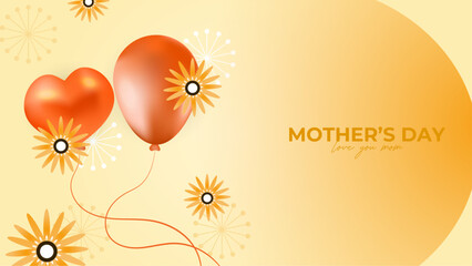 Wall Mural - Yellow and orange vector happy mothers day with love. Happy mothers day event poster for greeting design template and mother's day celebration