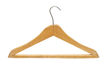 wooden clothes hanger isolated on transparent background, PNG clip art.