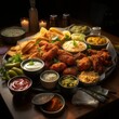 fried chicken wings served with side dishes and various toppings