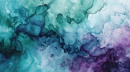 Wall Mural - Abstract watercolor paint background by deep teal color purple and green with liquid fluid texture for backdrop.