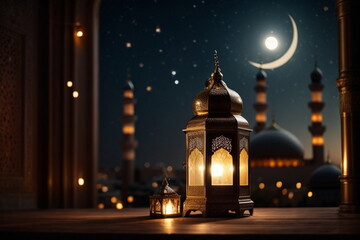 Wall Mural - Ramadan background design with moon, mosque, leant 