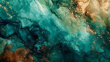 Abstract Watercolor Paint Background By Deep Teal Color Brown And Green With Liquid Fluid Texture For Backdrop.