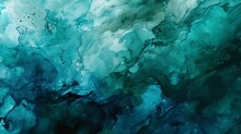 Abstract Watercolor Paint Background By Deep Teal Color Indigo And Green With Liquid Fluid Texture For Backdrop.