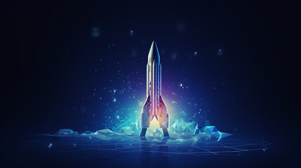 Wall Mural - abstract rocket launch. digital spaceship flying up