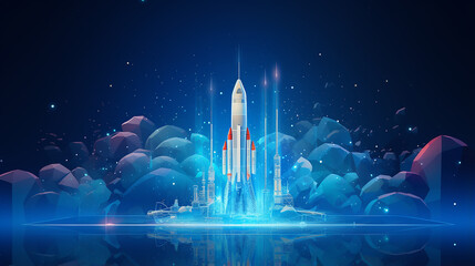 Wall Mural - abstract rocket launch. digital spaceship flying up