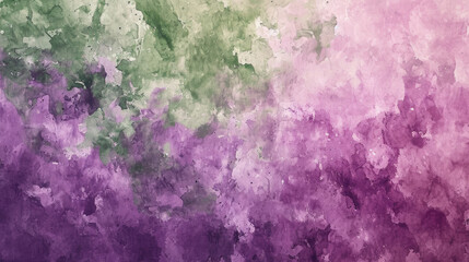 Wall Mural - Abstract watercolor background on canvas with a dynamic mix of plum, forest green and light purple