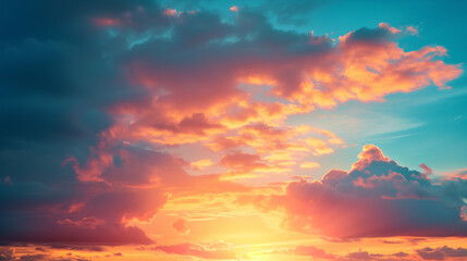 Fototapete - Real majestic sunrise sundown sky background with gentle colorful clouds without birds.