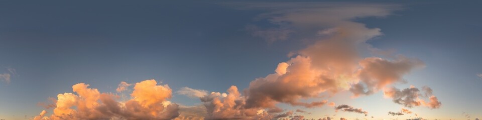 Wall Mural - sky 360 panorama - bright blue sky filled with fluffy white cumulus clouds. seamless hdr spherical 3
