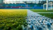 Close-Up of Soccer Field Grass with White Boundary Line, Sports Ground, Football Concept