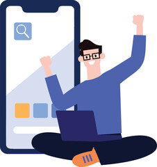 Wall Mural - a man using social media  in flat style isolated on background