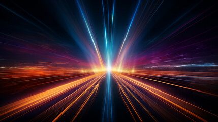 light and stripes moving fast over dark background