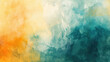 Watercolor abstract background on canvas with a dynamic mix of mustard yellow, teal and burnt orange