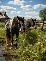 Wall Mural - horses in the field