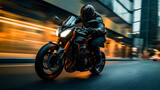 Fototapeta  - Motorcycle Rider Speeding On a Motorcycle on the Road, Motorcycle in Motion, AI-Generated