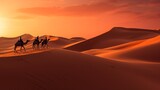 Fototapeta Zachód słońca - dubai desert, copy space, 16:9