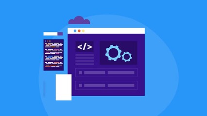 Wall Mural - web application development run code on cloud framework, secure network connection software ui busin