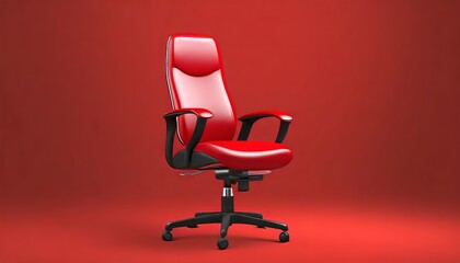 Red office chair on red background with copy space