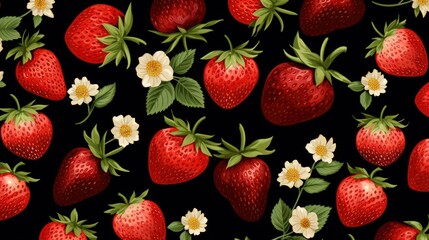 Wall Mural - Pattern of fresh strawberry