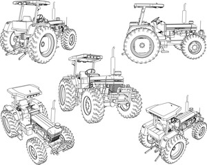 Wall Mural - Vector sketch illustration of the design of a heavy equipment tractor vehicle for cultivating agricultural land