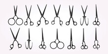 Set Of Scissors Icon Logo Design Element. Tailor Business Object Sign Template. Decoration Symbol Of Barber Shop
