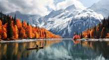 Kayak On Alpine Lake In Fall