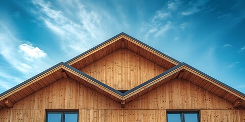 Wall Mural - Wooden house on a background of blue sky. 