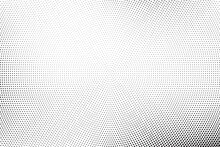 Radial Halftone Spotted Gradient Background. Dotted Stains Concentric Texture With Fading Effect. Black And White Circle Shade Wallpaper. Grunge Rough Vector. Monochrome Geometric Backdrop. 