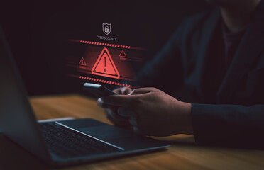Leinwandbilder - System warning hacked alert, cyberattack on smartphone network. Cybersecurity vulnerability, data breach, illegal connection, compromised information concept. Malicious software, virus and cybercrime.