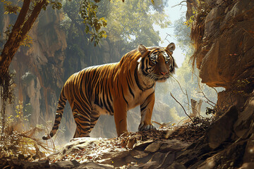 Wall Mural - Tiger in the middle of a degraded forest